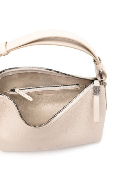 Bolso de mano de piel con logo estampado y asa superior